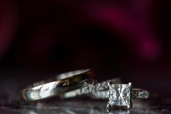Princess cut engagement ring with matching wedding band and groom's wedding band -  wedding photo by Michael Norwood Photography